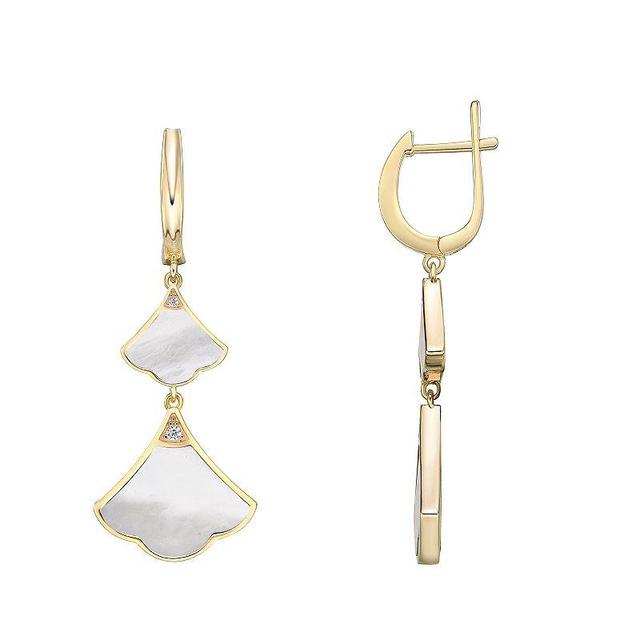 Gold Over Sterling Silver Mother-Of-Pearl & Cubic Zirconia Double Drop Earrings, Womens, Pink Product Image