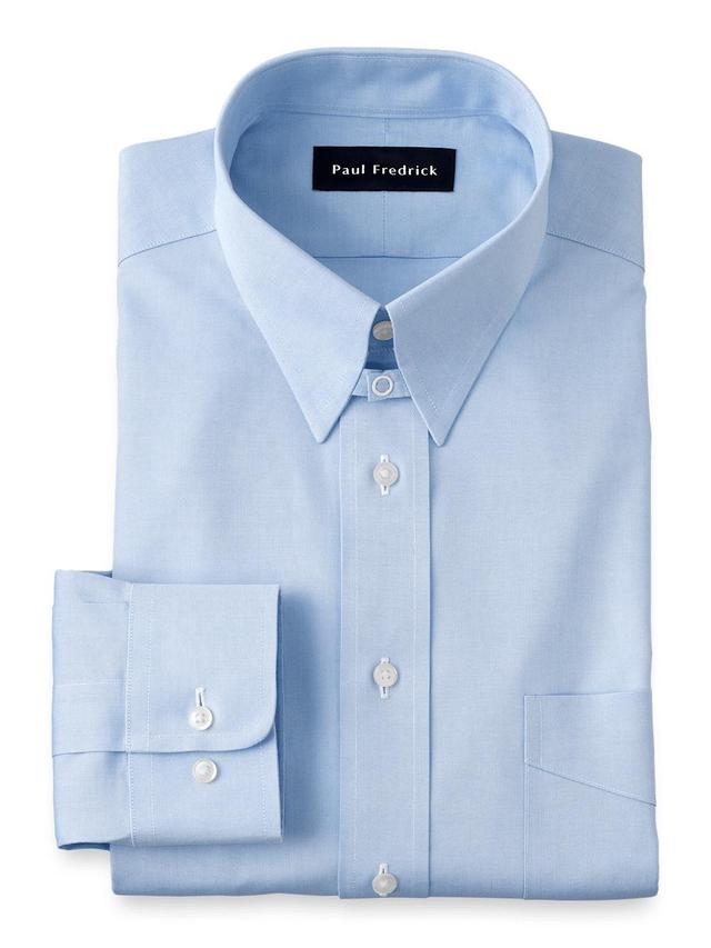 Non-Iron Cotton Pinpoint Solid Snap Tab Collar Dress Shirt - Blue Product Image