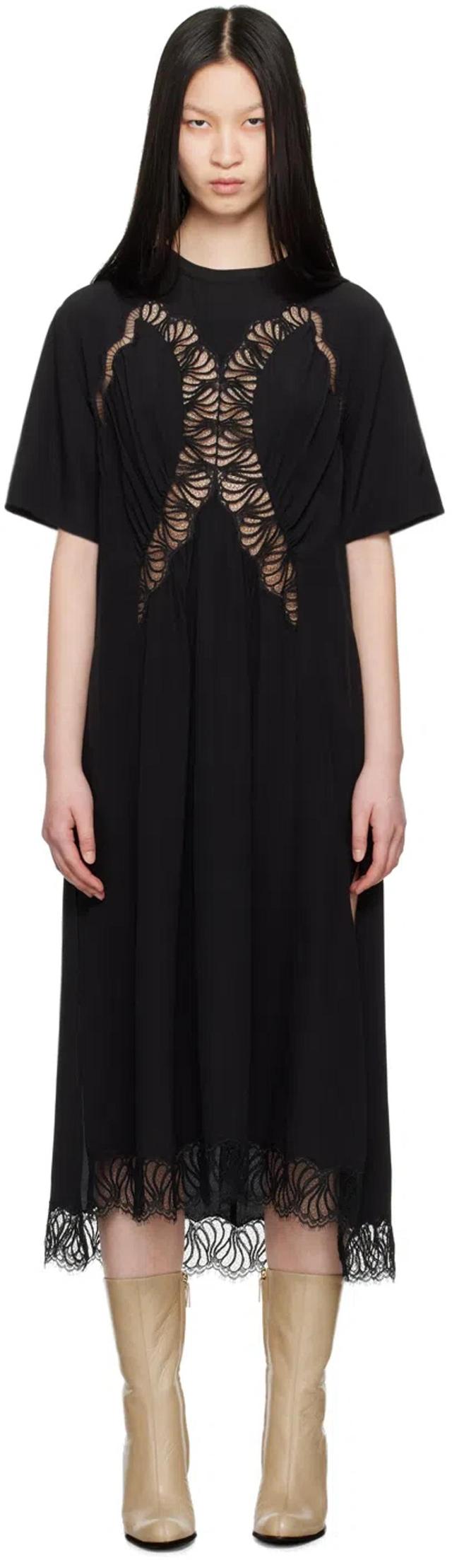 Lace-detail Silk Maxi Dress In 1000 Black Product Image