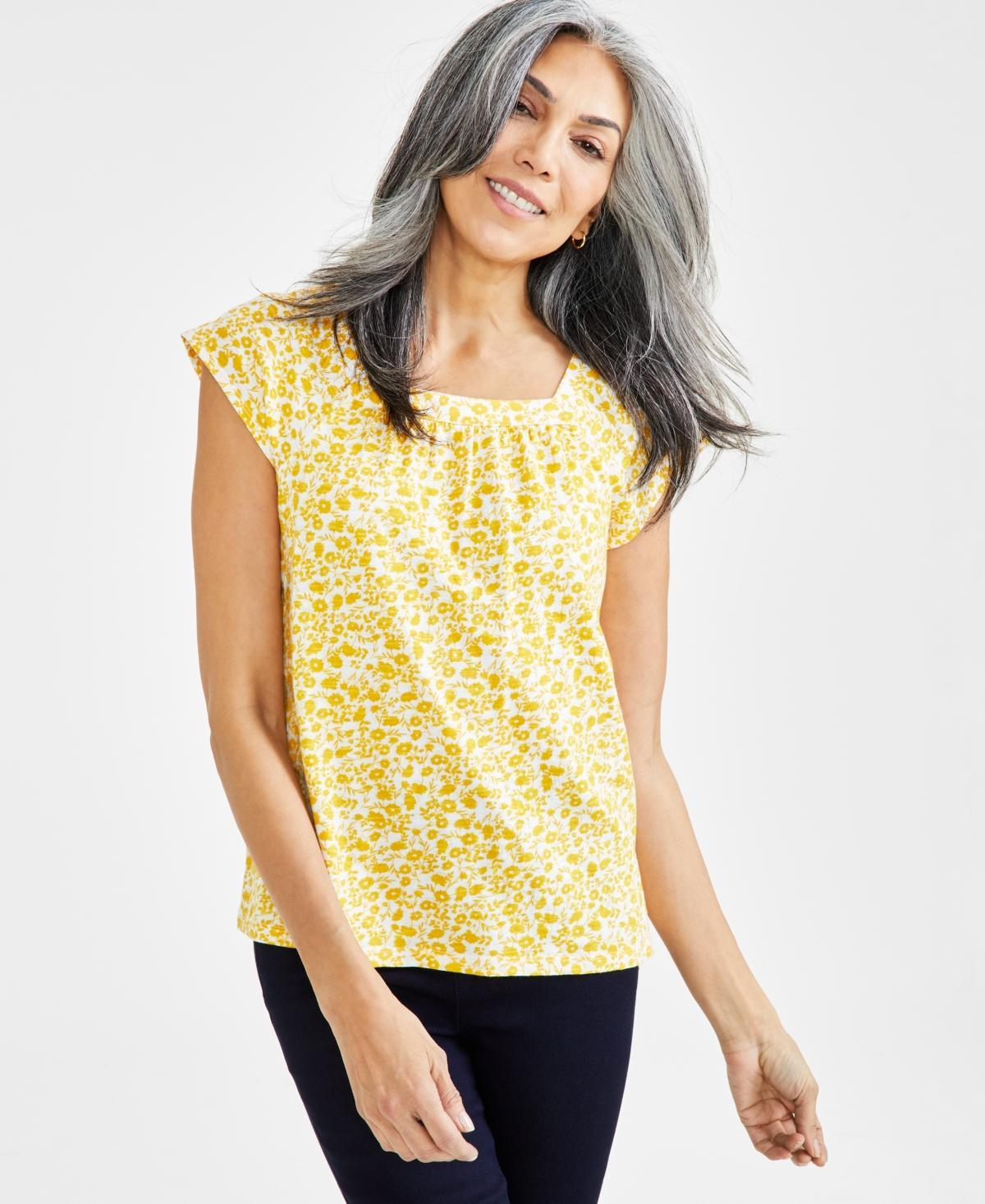 Style & Co Womens Cotton Printed Square-Neck Top, Created for Macys product image