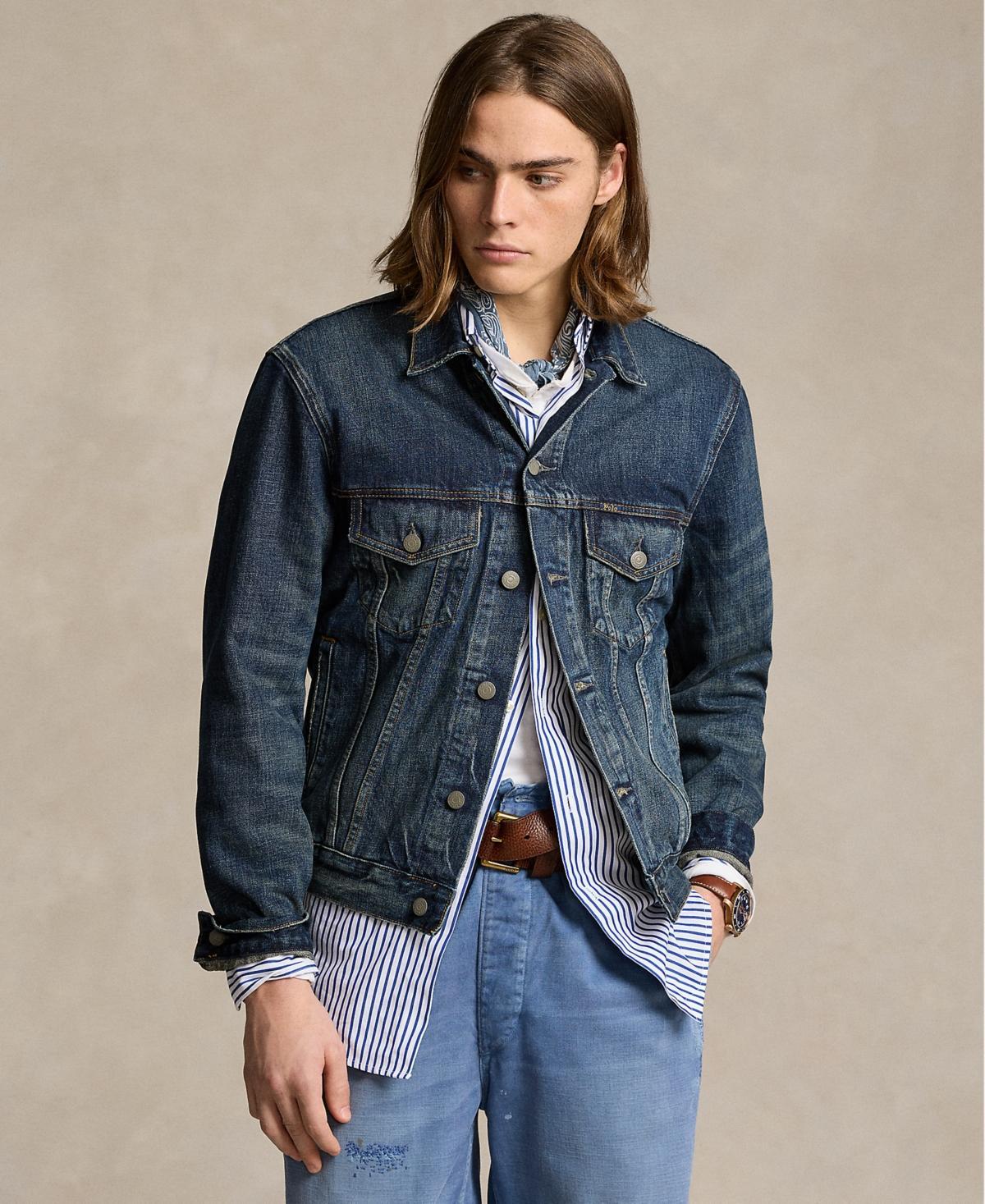 Mens Faded Denim Trucker Jacket Product Image