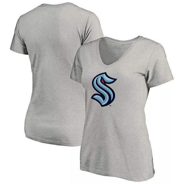 Womens Fanatics Branded Heather Gray Seattle Kraken Plus Size Primary Logo V-Neck T-Shirt Product Image