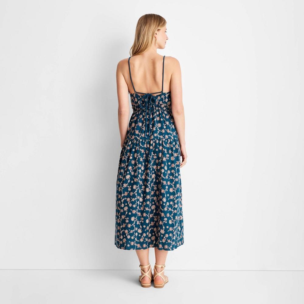 Womens Floral Print Sleeveless Rope Tie Ruched Midi Dress - Future Collective with Jenny K. Lopez Teal M Product Image