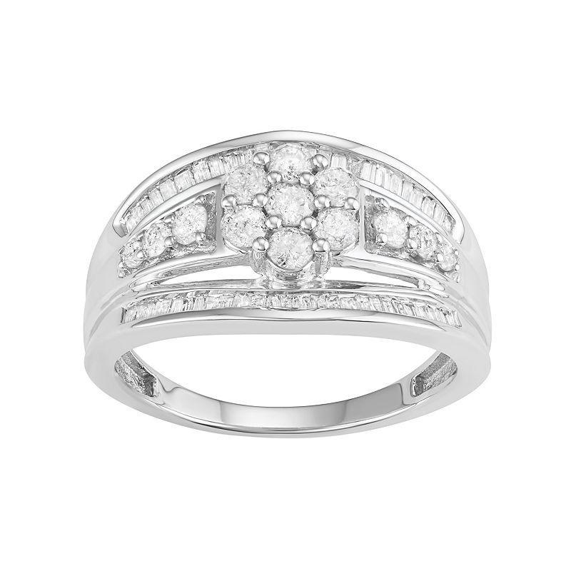 Jewelexcess 10k White Gold 1 Carat T.W. Diamond Flower Ring, Womens Product Image