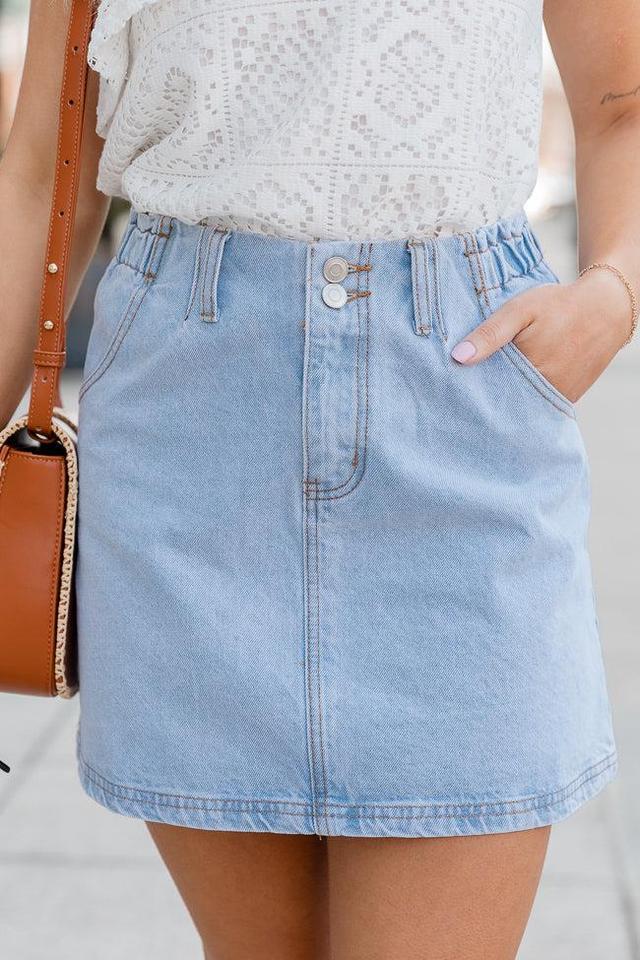 I've Been Thinking Light Wash Denim Paper Bag Waist Mini Skirt Product Image