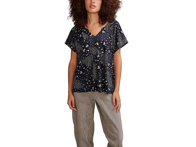 Lucky Brand Easy Printed Yoke Tee (Navy Multi) Women's Clothing Product Image