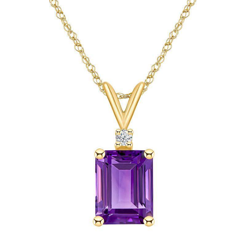 Belk & Co 14K Gold 9X7 Emerald Cut Amethyst Diamond Accent Pendant Product Image