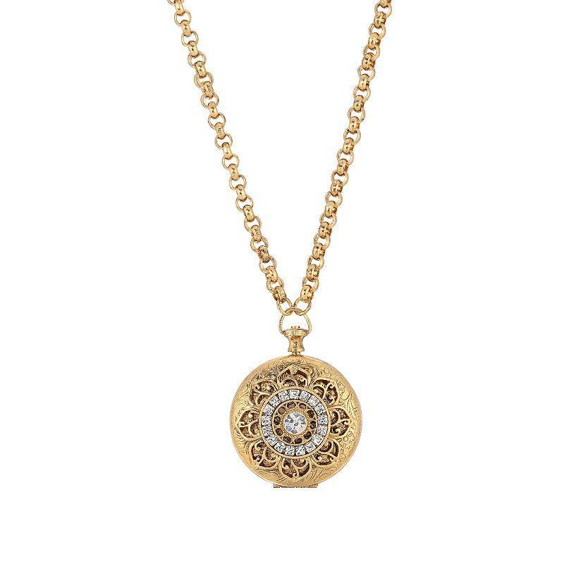 1928 Gold Tone Simulated Crystal Locket Necklace, Womens, White Product Image