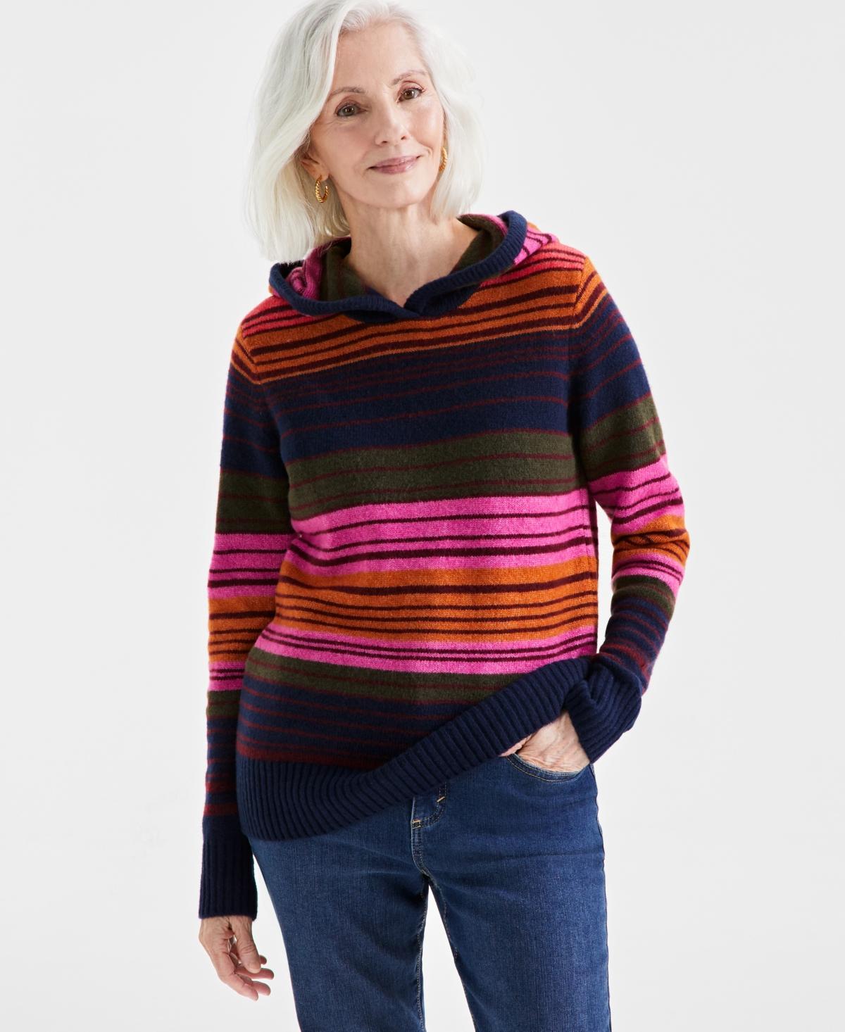 Style & Co Womens Luxe Soft Striped Hooded Sweater, Created for Macys Product Image