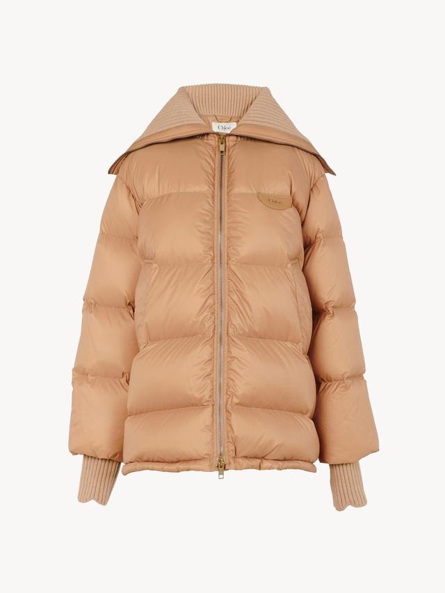 High-neck puffer jacket in shiny nylon Product Image