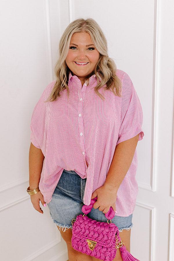 Casually Chic Stripe Button Up In Pink Curves Product Image