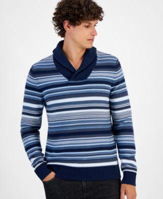 Men's Striped Shawl-Collar Long Sleeve Pullover Sweater, Created for Macy's Product Image