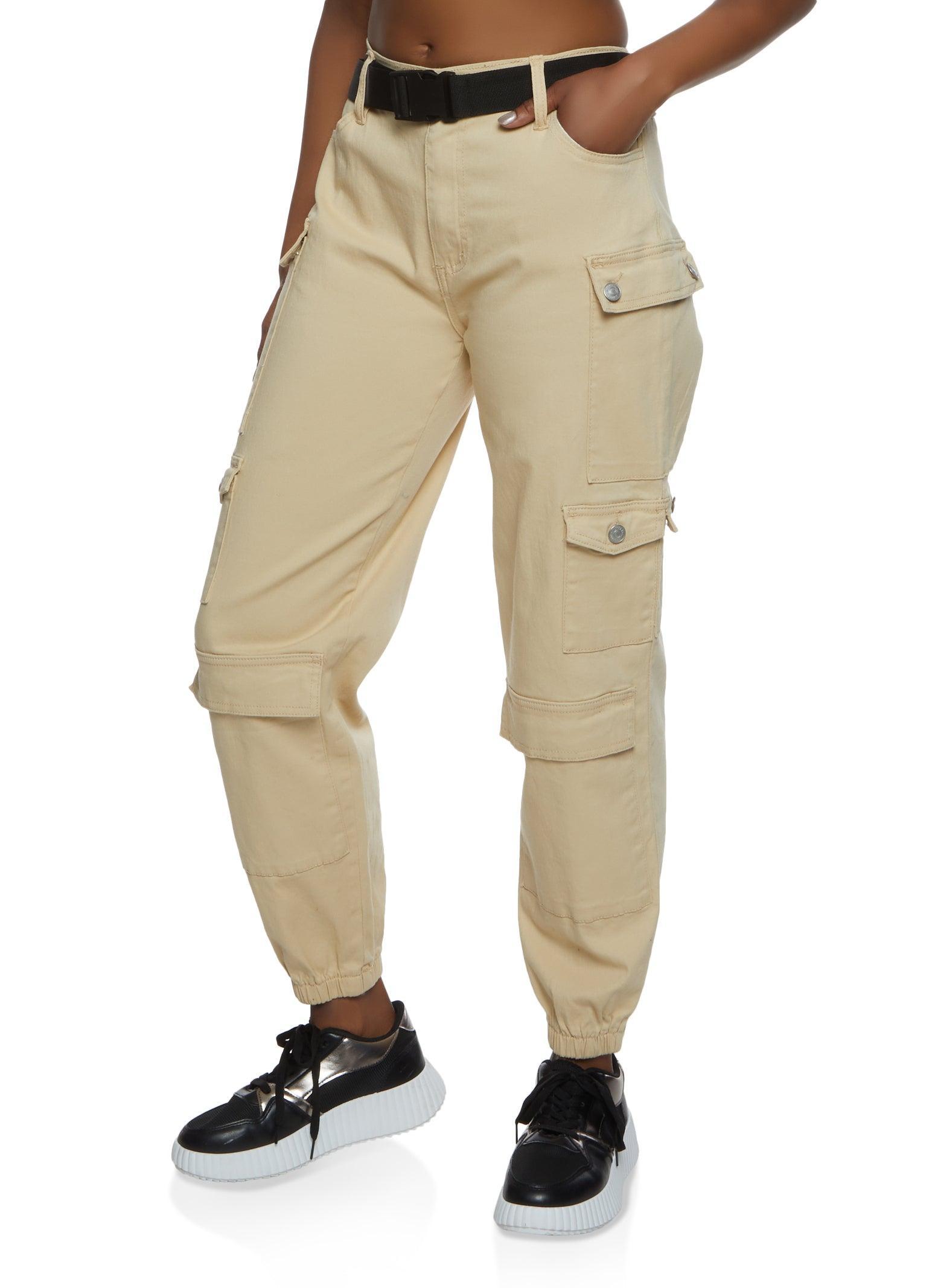 Womens Almost Famous Belted Cargo Pocket Joggers Product Image