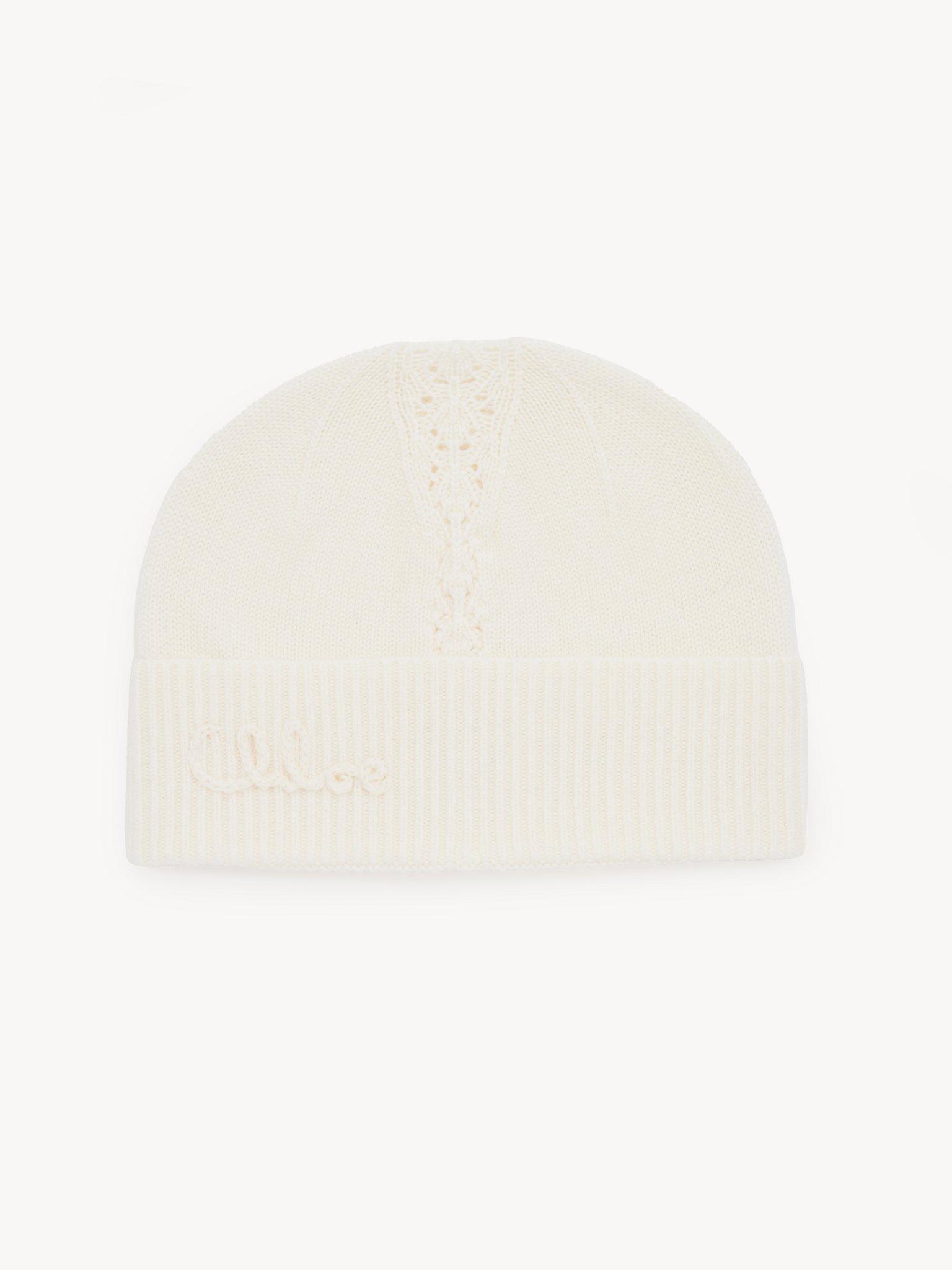 The Chloé Lace Knit beanie in wool & lace jacquard Product Image