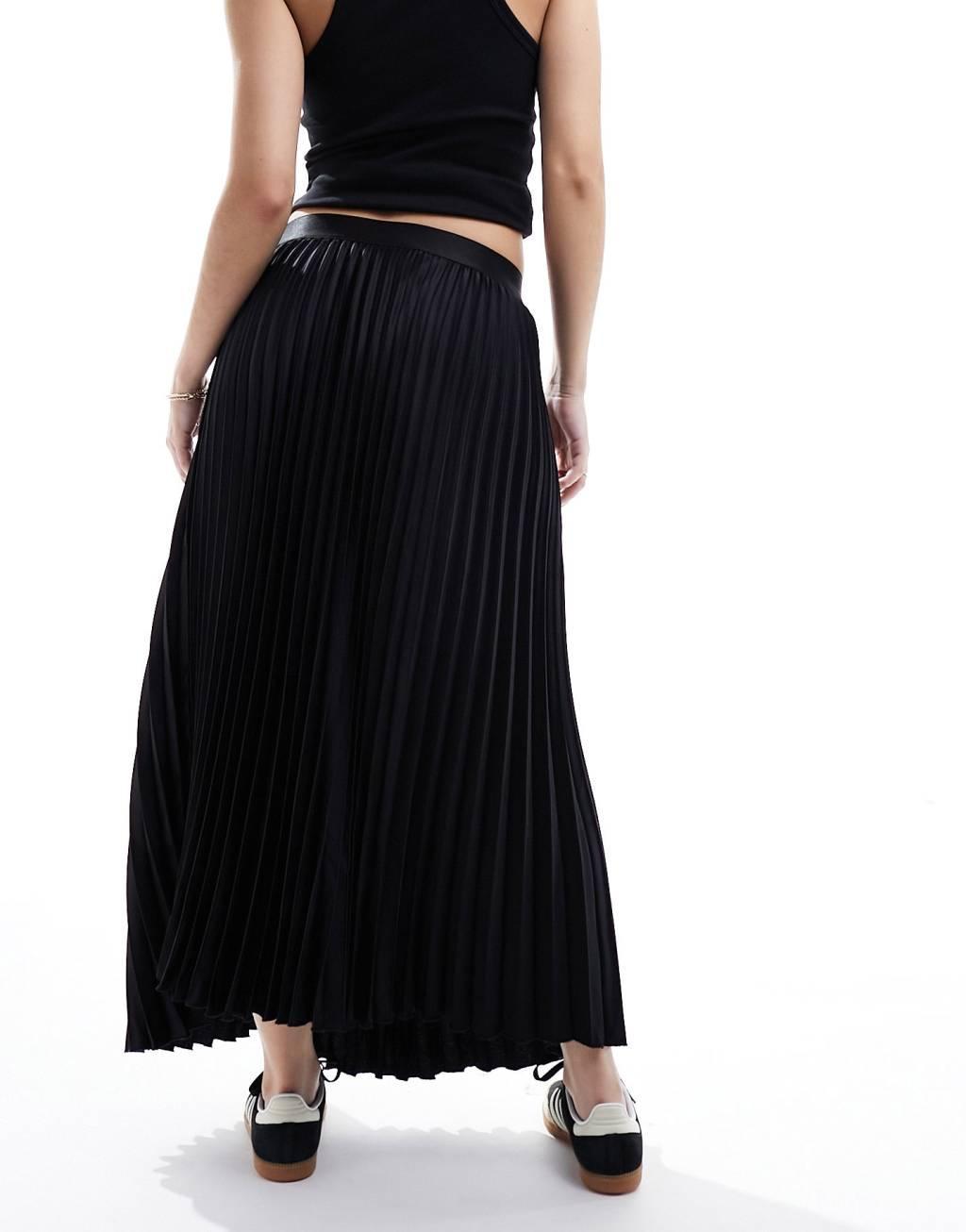 YAS satin pleated midi skirt in black Product Image