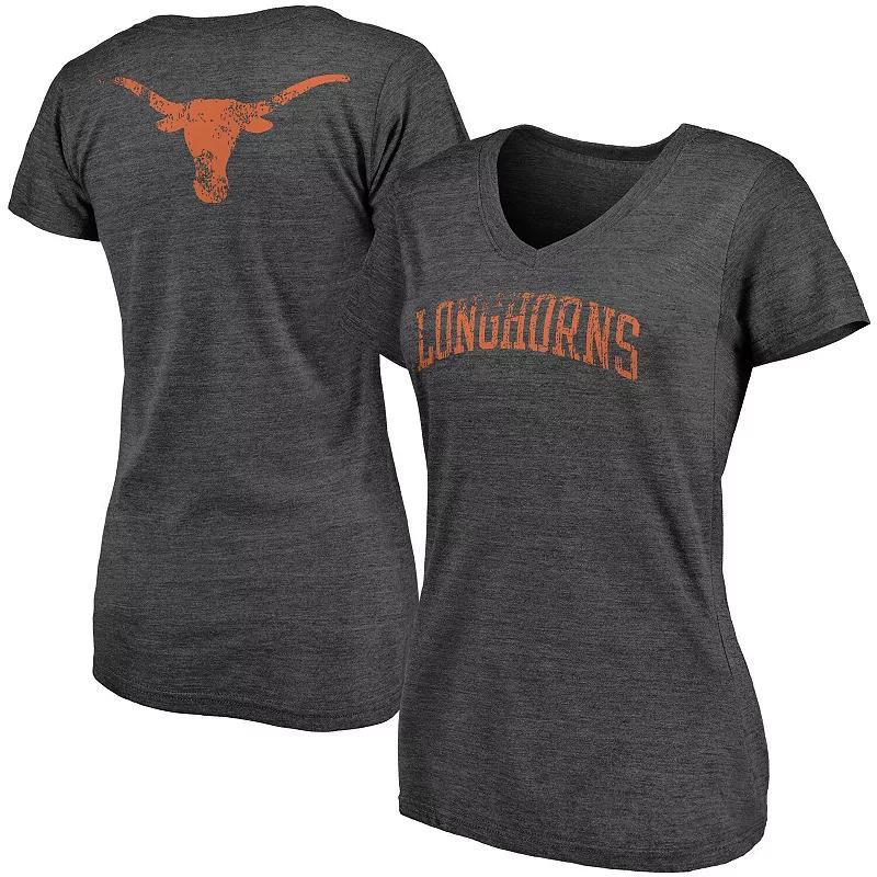 Womens Fanatics Branded Charcoal Texas Longhorns Slab Serif Space Dye Tri-Blend V-Neck T-Shirt Product Image