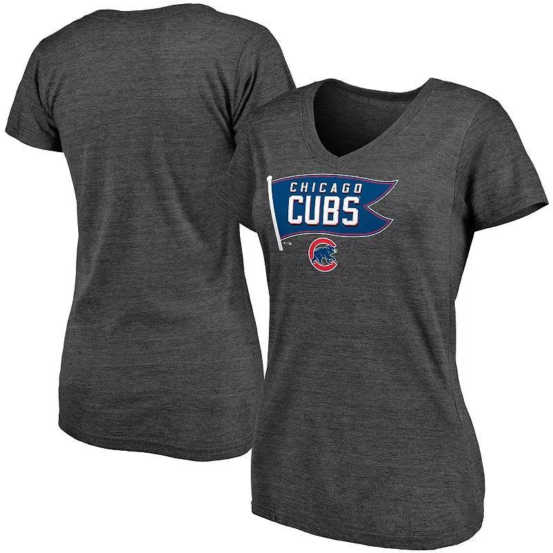 Womens Fanatics Branded Heathered Charcoal Chicago Cubs Holy Cow Hometown Collection Tri-Blend V-Neck T-Shirt Product Image