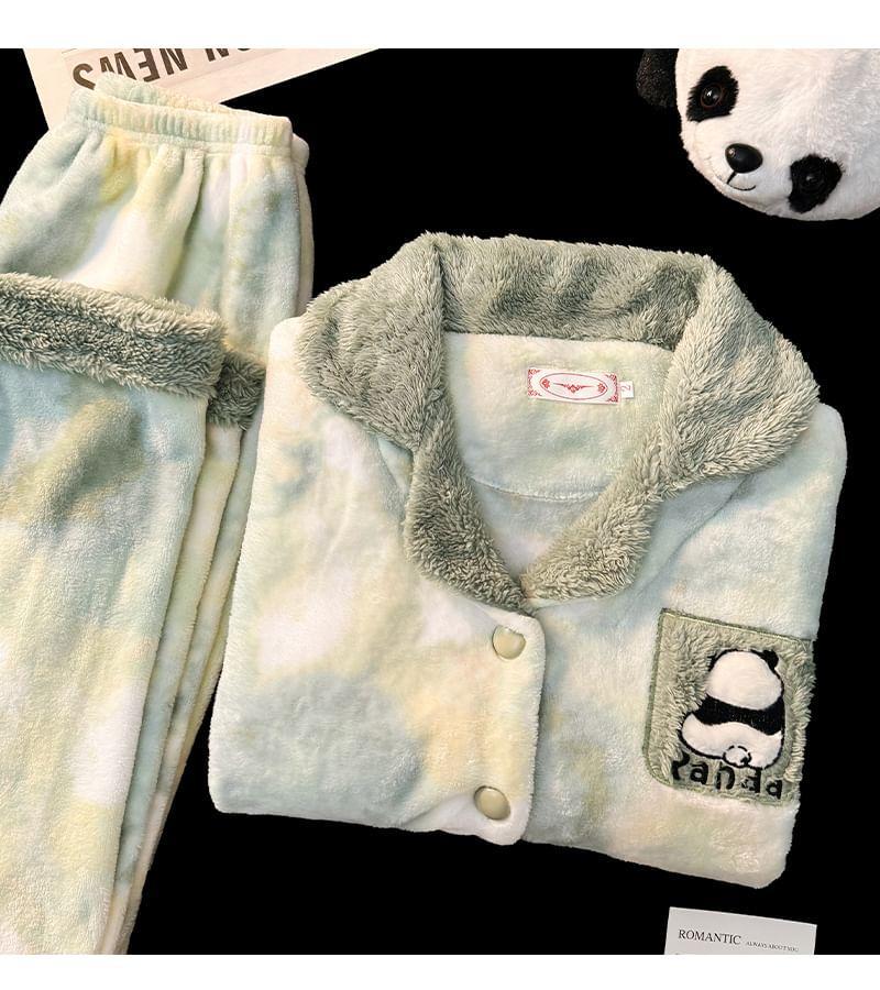 Pajama Set: Panda Applique Jacket + Pants Product Image