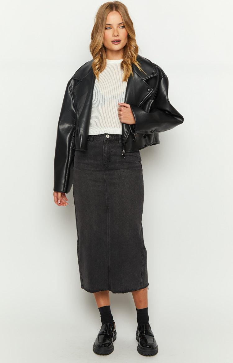 Isla Washed Black Denim Midi Skirt product image