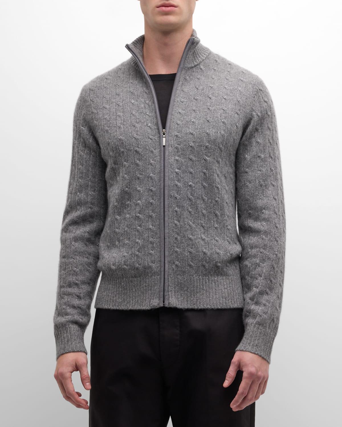 Mens Cable-Knit Cashmere Full-Zip Sweater Product Image