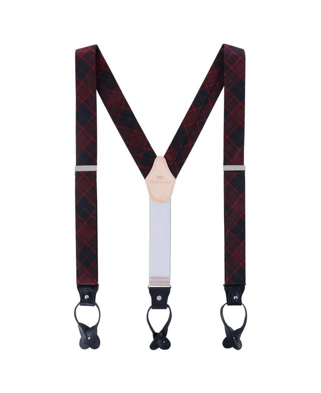 Trafalgar Mens Kincade Red Blackwatch Plaid Silk Button End Suspenders Product Image