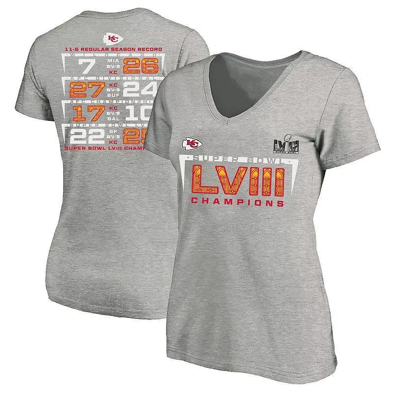 Womens Fanatics Branded Heather Gray Kansas City Chiefs Super Bowl LVIII Champions Plus Size Counting Points V-Neck T-Shirt Product Image