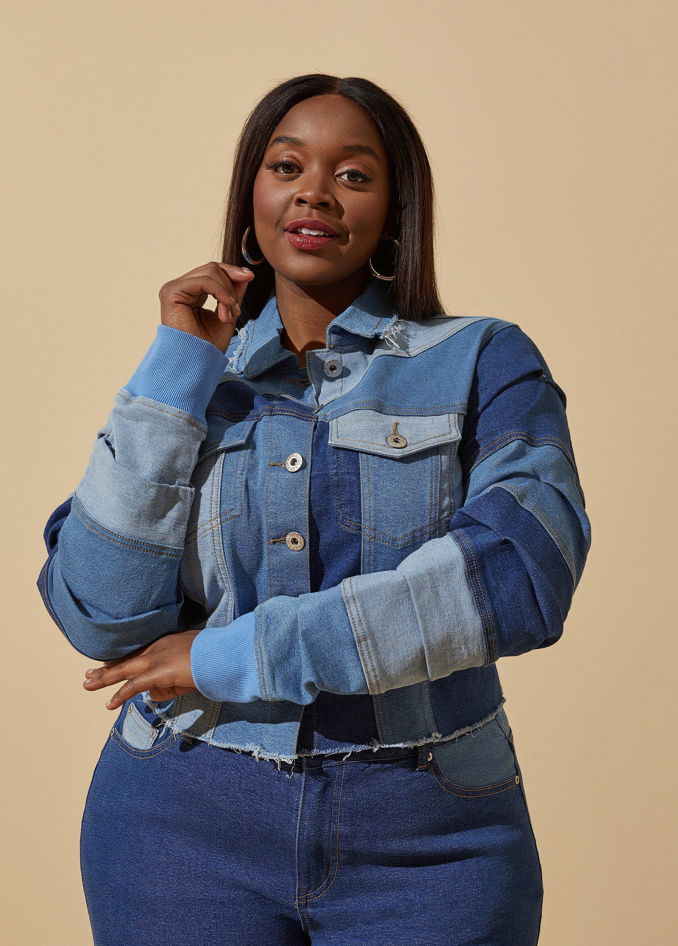 Plus Size Patchwork Cropped Denim Jacket Ashley Stewart product image