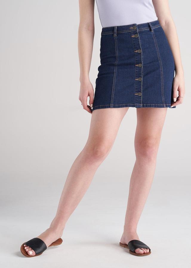 Women's Tall Button Up Denim Skirt in Washed Indigo Blue Product Image