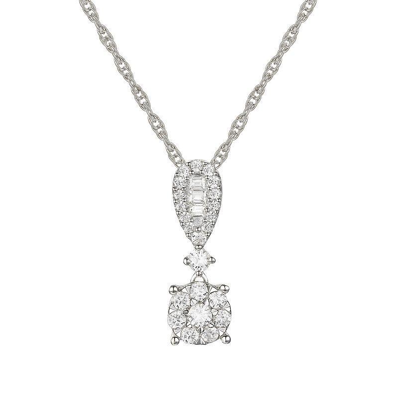 Sterling Silver 1/3 Carat T.W. Diamond Pendant Necklace, Womens White Product Image