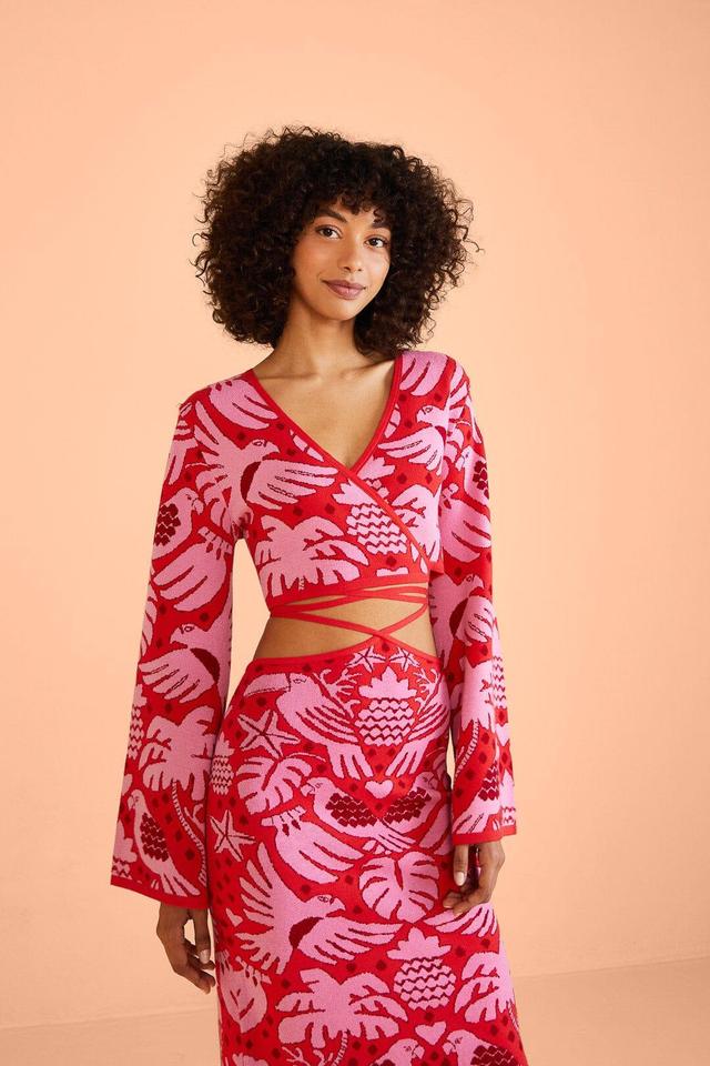 Red Jungle Scarf Knit Top Product Image