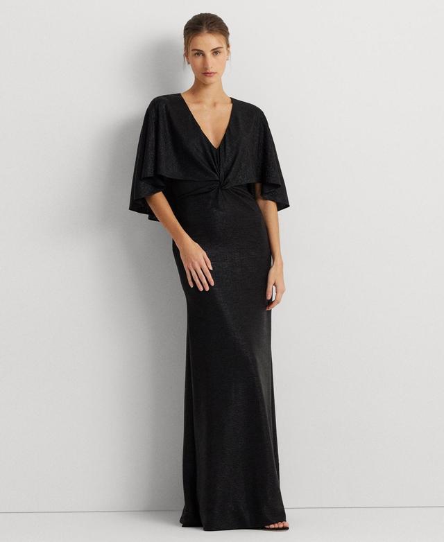 Lauren Ralph Lauren Metallic Knit Twist-Front Cape Gown Women's Dress Product Image