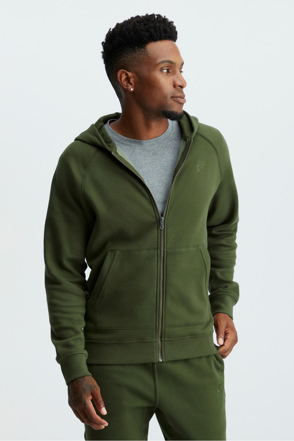 Fabletics Men The Postgame Full Zip Hoodie male Olive Green Size XXL Product Image