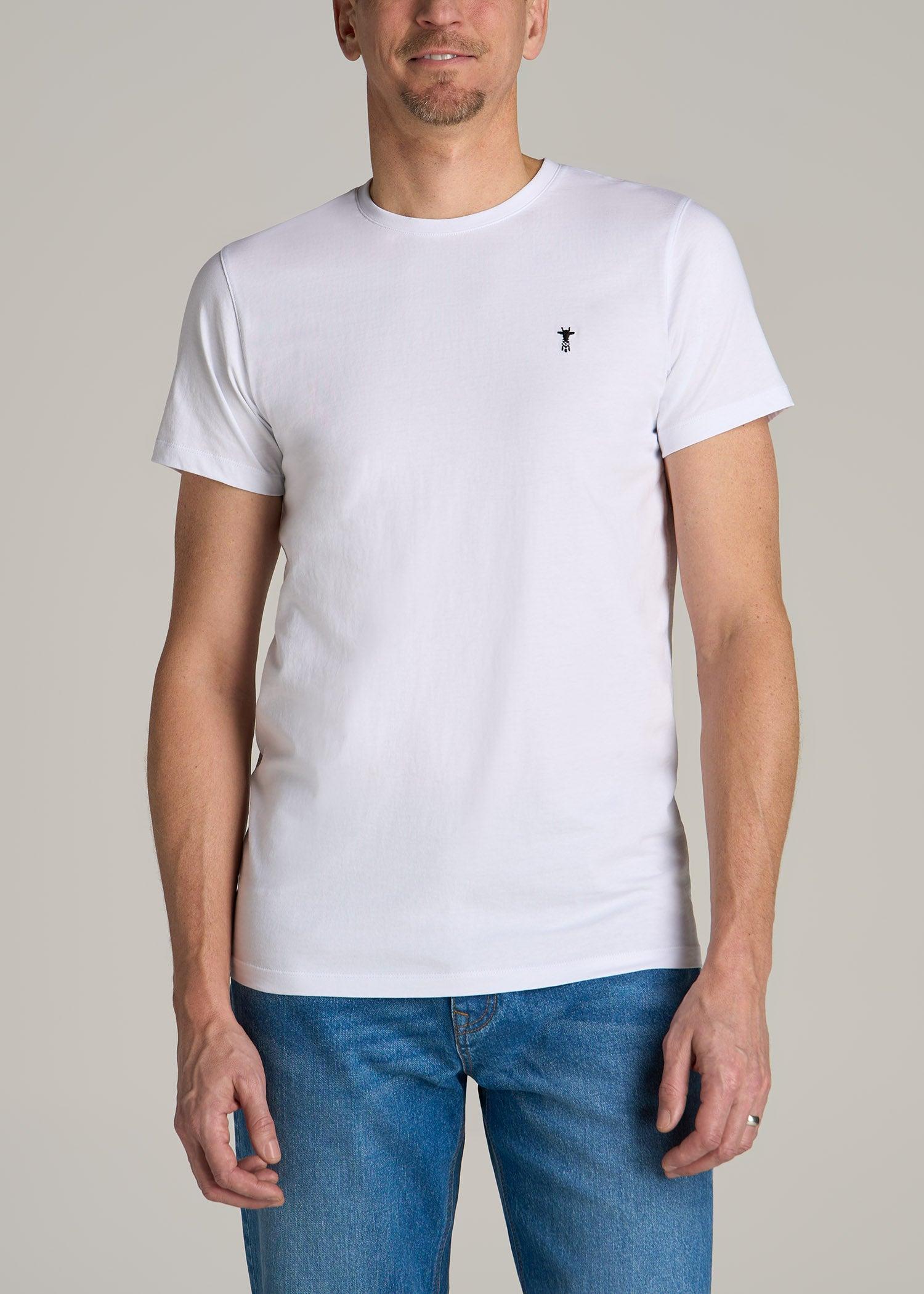 MODERN-FIT Embroidered Logo Crewneck T-Shirt for Tall Men in White Male Product Image