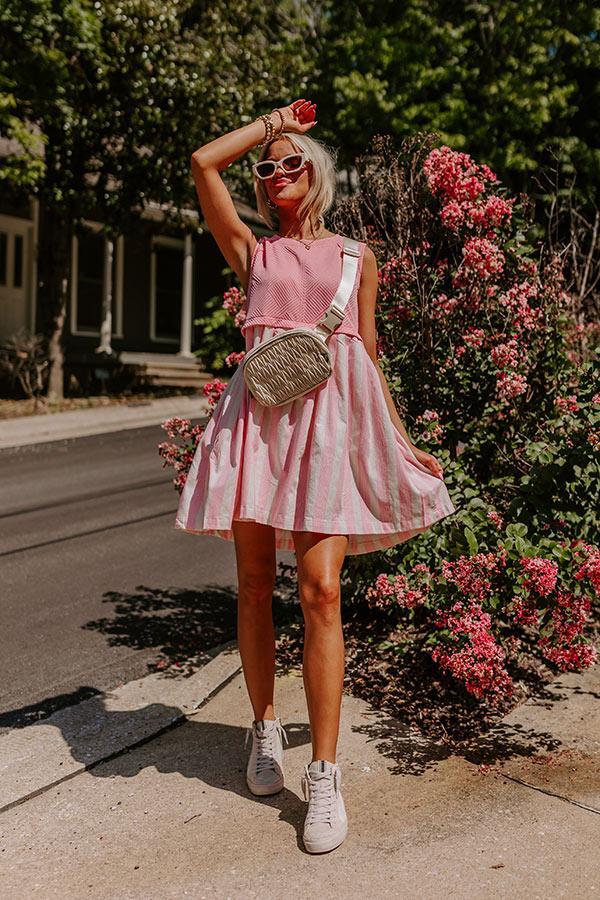 Cute Smile Stripe Mini Dress in Pink Product Image