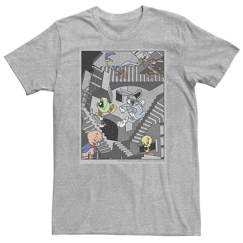 Big & Tall Looney Tunes Group Shot Stairways Poster Tee, Mens Athletic Grey Product Image