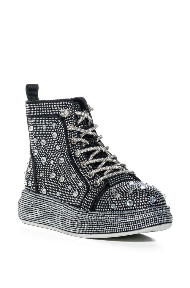 AZALEA WANG OTIS BLACK EMBELLISHED SNEAKER Product Image