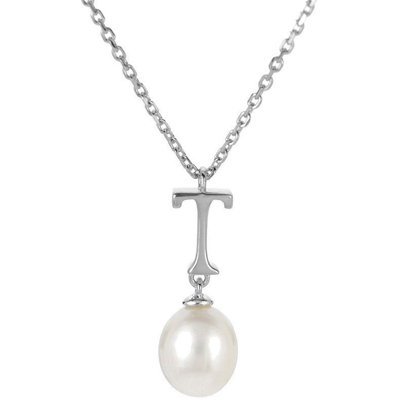 PearLustre by Imperial Sterling Silver Freshwater Cultured Pearl Initial Pendant Necklace, Womens Product Image