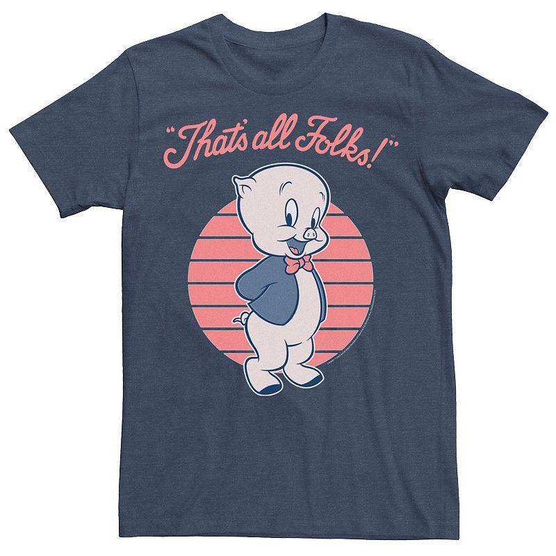 Mens Looney Tunes Porky Pig Thats All Folks Tee Navy Grey Product Image