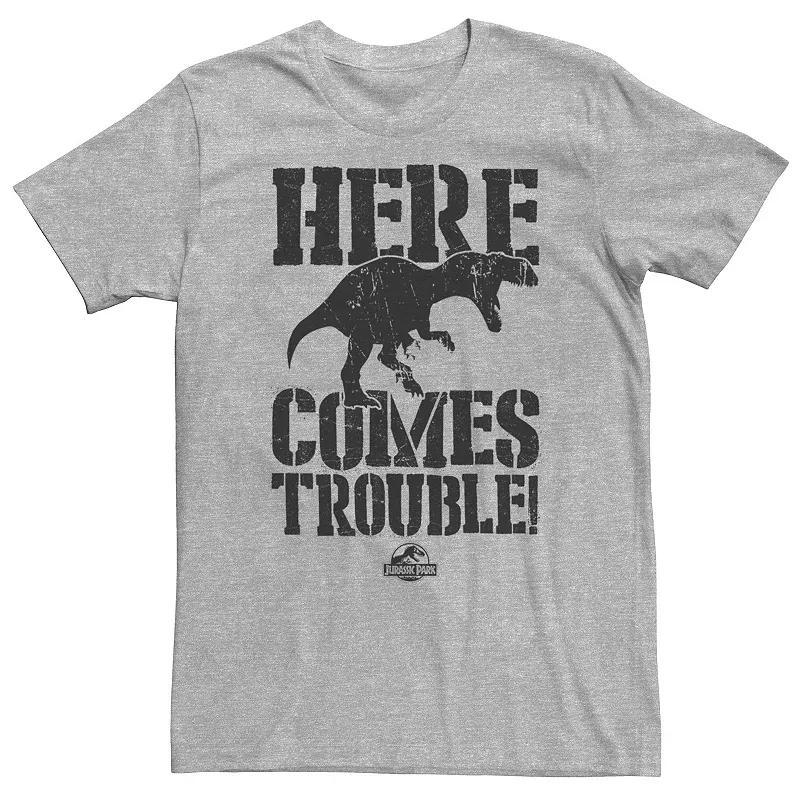 Big & Tall Jurassic Park Here Comes Trouble! Tee, Mens Athletic Grey Product Image