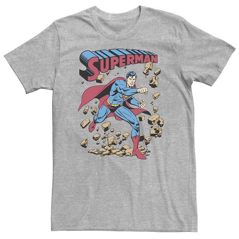 Big & Tall DC Comics Superman Smash Rocks Vintage Poster Tee, Mens Athletic Grey Product Image