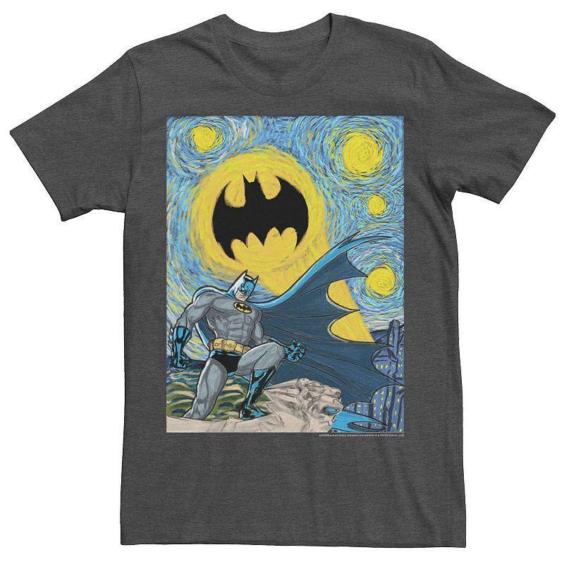 Mens Batman Starry Night Portrait Poster Tee Charlcoal Grey Product Image