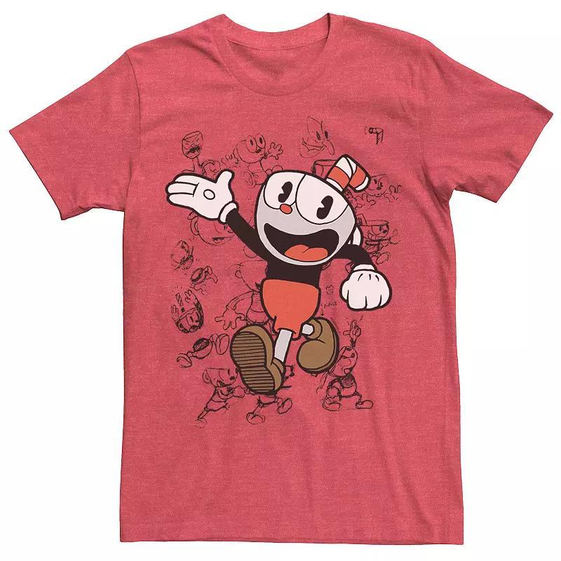 Mens Cuphead Character Sketches Graphic Tee Red Grey Product Image