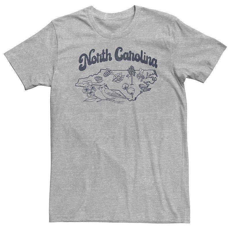 Big & Tall North Carolina Landmarks Map Sketch Tee, Mens Athletic Grey Product Image