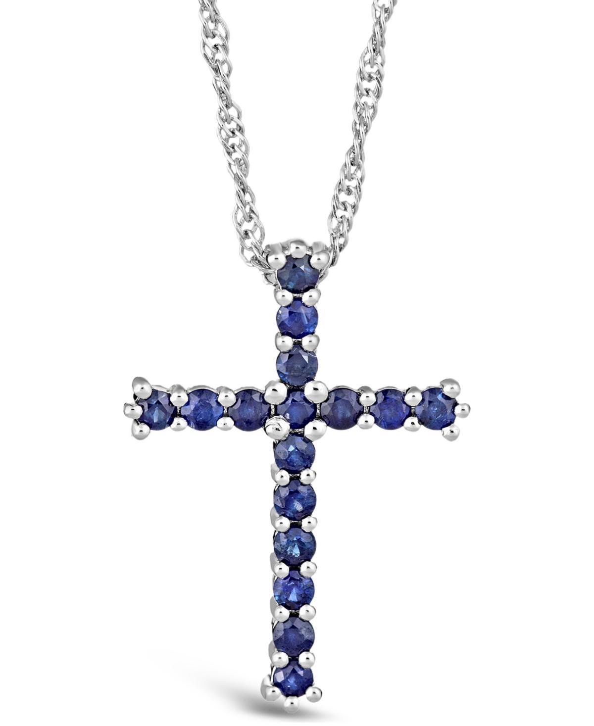 Sapphire (3/4 ct. t.w.) Cross Pendant Necklace in Sterling Silver Product Image