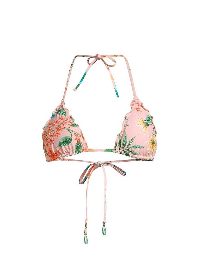 Womens Beaded Floral Lettuce-Edge Triangle Bikini Top Product Image