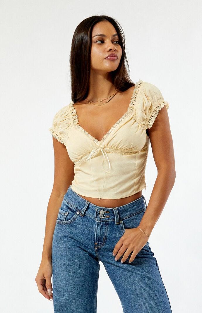 Women's Lace Trim Tie Front Top Product Image