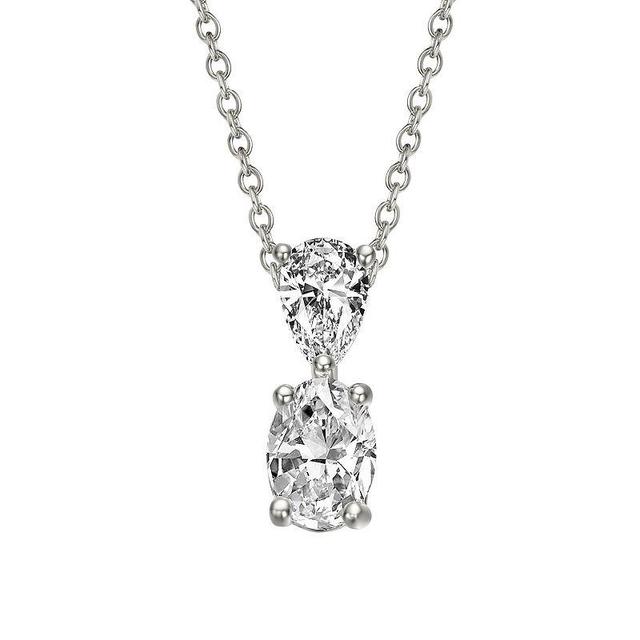 Stella Valentino Sterling Silver Lab Created Moissanite Two-Stone Drop Pendant Necklace, Womens Product Image