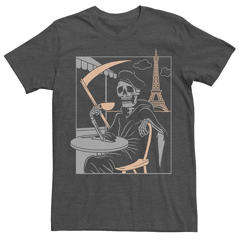 Mens Grim Reaper Coffee Break In Paris Poster Graphic Tee Grey Heather Product Image