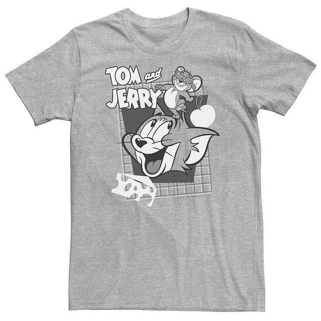 Big & Tall Tom And Jerry Retro Collage Greyscale Portrait Tee, Mens Athletic Grey Product Image