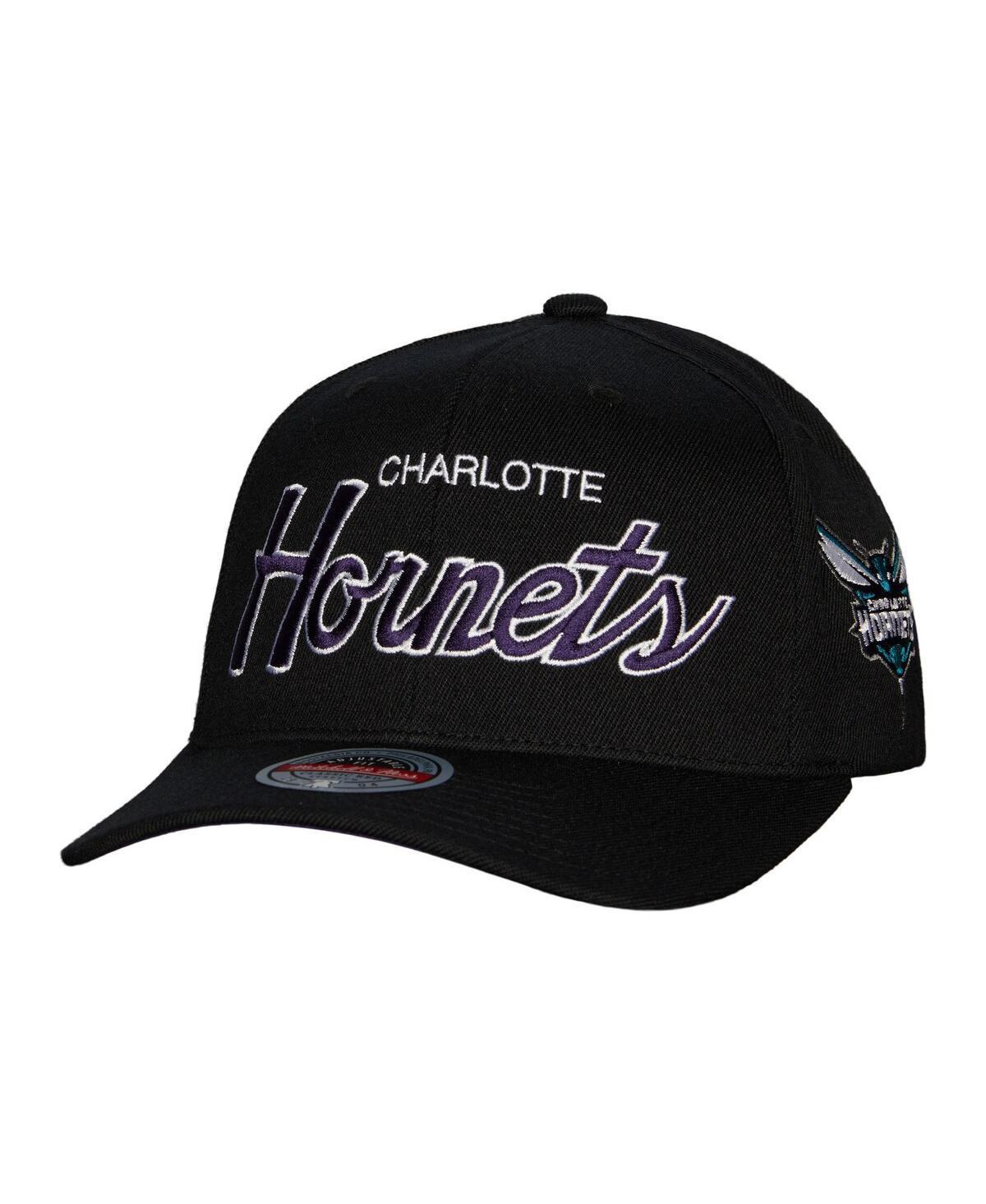 Mens Mitchell & Ness Black Charlotte Hornets Mvp Team Script 2.0 Stretch-Snapback Hat Product Image